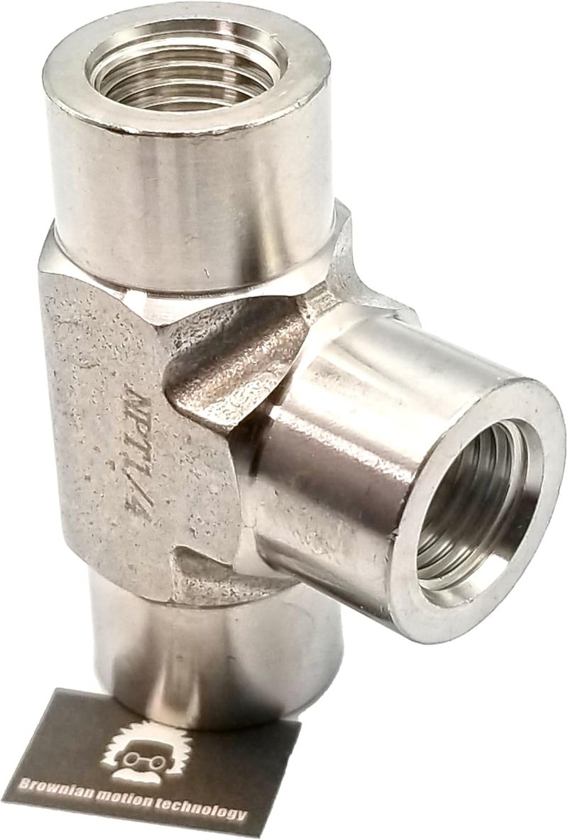 BROWNIAN MOTION TECHNOLOGY Equal Tee block SS304 with 3 Female NPT FNPT 1/4" 0.25" connections, threaded holes, stainless steel 304 forged pipe fittings,1/4" x 1/4" x 1/4" FNPT (Pack of 1pc) - Image 3